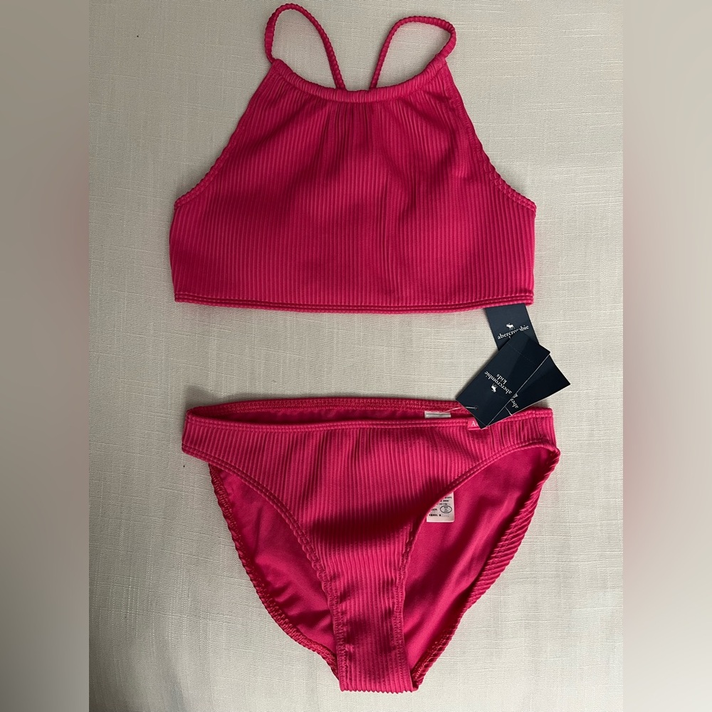 BNWT Abercrombie & Fitch Fuchsia Ribbed Bikini Bathing Suit, Size 13/14